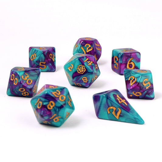 Wyrmforged Rollers - Rounded Edge 8 Piece Polyhedral Dice set - Frostbloom